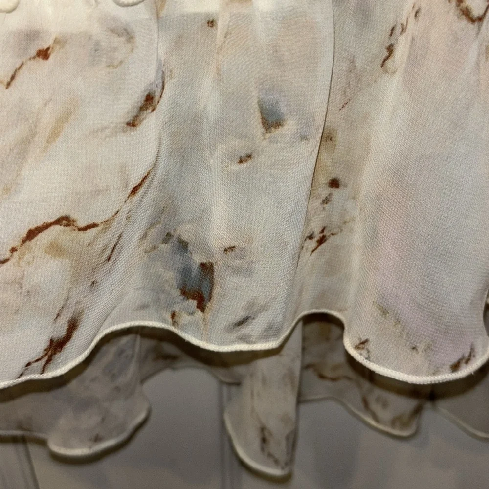 LOGO by Lori Goldstein Cream Light Weight Jacket HiLo Floral Sheer Ruffle Hem